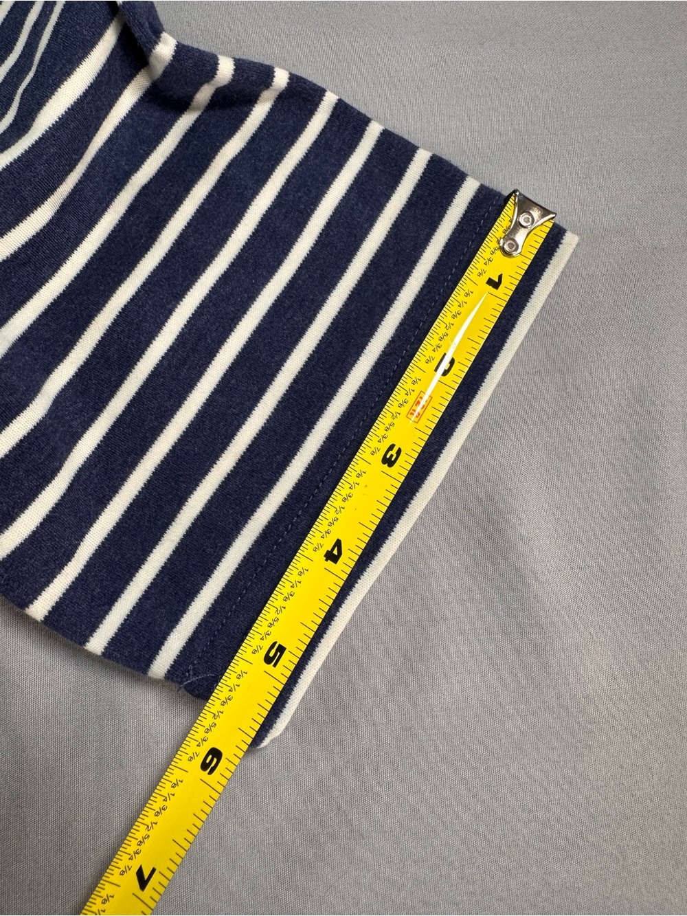 L.L. Bean Navy and White Short Sleeve Striped V-Neck Top petit small 100% cotton - Picture 7 of 8